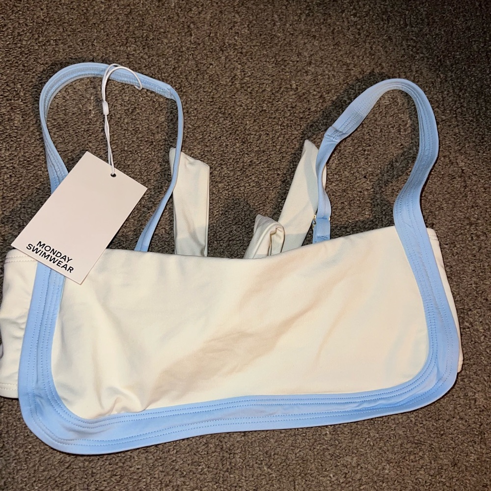 Monday Swimwear Cream and Light Blue Bikini Top